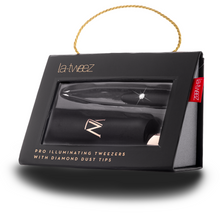 Load image into Gallery viewer, La-Tweez Pro Illuminating Tweezers Black with Diamond Dust Tips + Mirrored Case