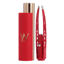 Load image into Gallery viewer, La-Tweez Pro Illuminating Tweezers Red with Diamond Dust Tips + Mirrored Case
