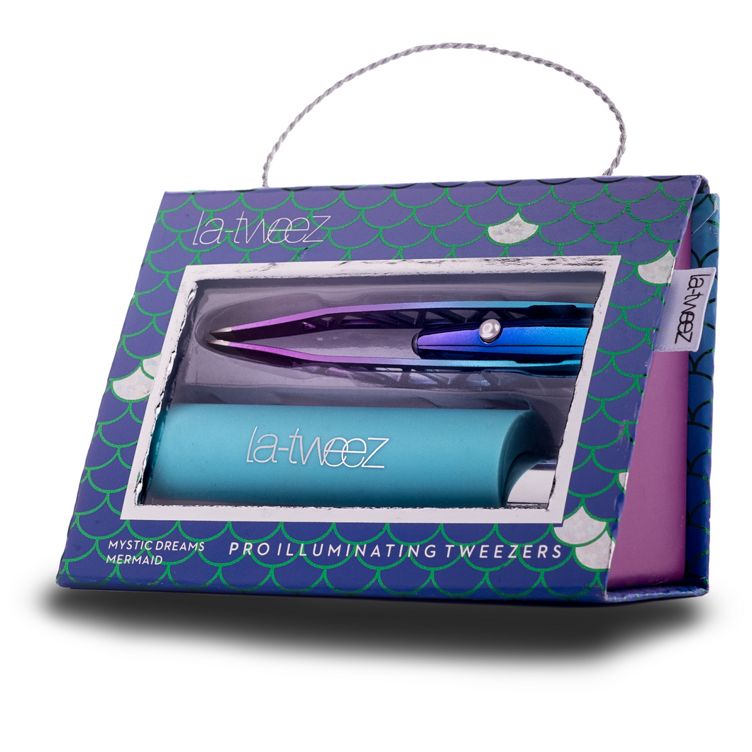 La-Tweez Mermaid Illuminating Tweezers with Diamond Dust Tips + Mirrored Case