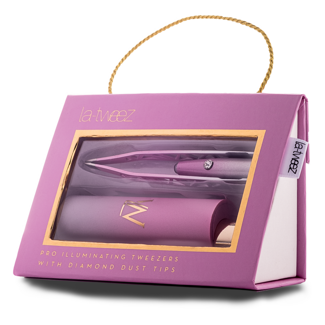 La-Tweez Pro Illuminating Tweezers Petal Pink Ombre with Diamond Dust Tips + Mirrored Case