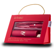 Load image into Gallery viewer, La-Tweez Pro Illuminating Tweezers Red with Diamond Dust Tips + Mirrored Case
