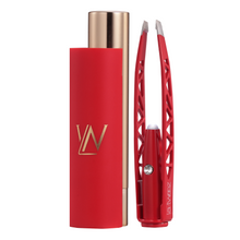 Load image into Gallery viewer, La-Tweez Pro Illuminating Tweezers Red with Diamond Dust Tips + Mirrored Case
